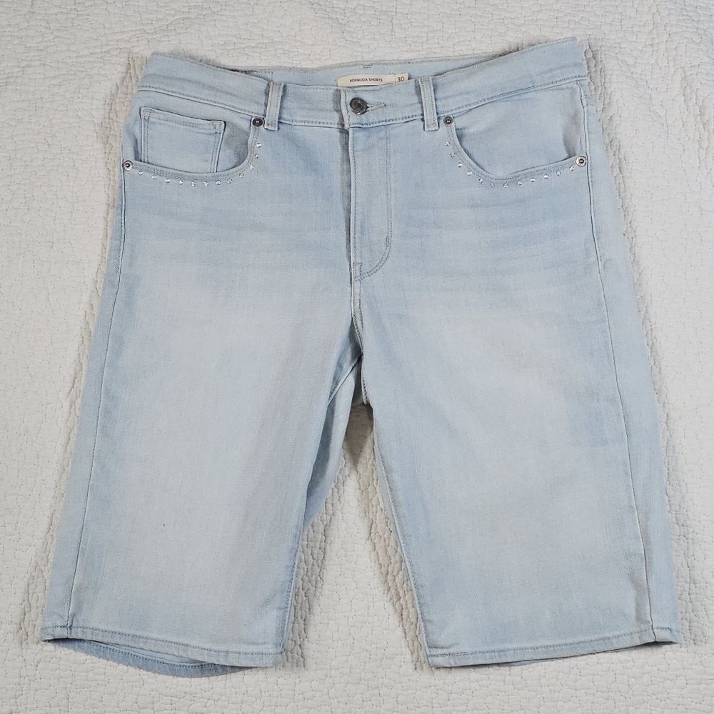Levi's Light Wash Bermuda Shorts with Crystal Stud Details